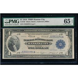 1918 $1 Kansas City Federal Reserve Note PMG 65EPQ