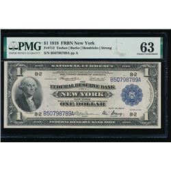 1918 $1 New York Federal Reserve Bank Note PMG 63