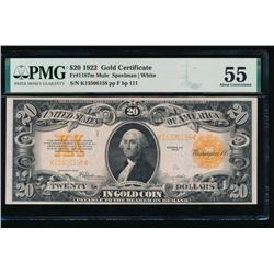 1922 $20 Gold Certificate PMG 55