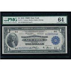 1918 $1 New York Federal Reserve Bank Note PMG 64