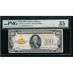 1928 $100 Gold Certificate PMG 35
