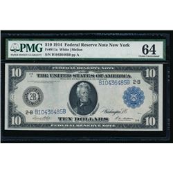 1914 $10 New York Federal Reserve Note PMG 64