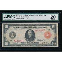 1914 $10 Red Seal New York Federal Reserve Note PMG 20