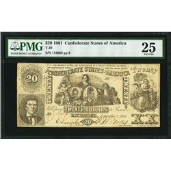 1861 $20 Confederate States of America Note PMG 25