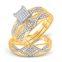 His Hers Round Diamond Cluster Matching Wedding Set 1/2 Cttw 10kt Yellow Gold - REF-49Y9N