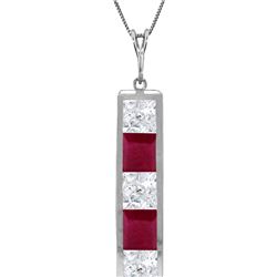 Genuine 2.35 ctw White Topaz & Ruby Necklace 14KT White Gold - REF-39V4W
