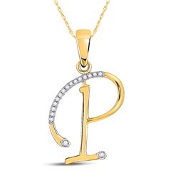 Womens Round Diamond Initial P Letter Pendant 1/12 Cttw 10kt Yellow Gold - REF-6K5Y