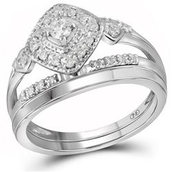Round Diamond Bridal Wedding Ring Band Set 1/3 Cttw 10kt White Gold - REF-41K9Y