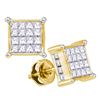 Image 1 : Womens Princess Diamond Cluster Stud Earrings 1 Cttw 14kt Yellow Gold - REF-54R5X