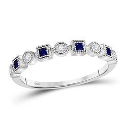 Womens Princess Blue Sapphire Diamond Stackable Band Ring 1/8 Cttw 10kt White Gold - REF-13N9F