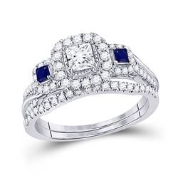 Princess Diamond Bridal Wedding Ring Band Set 7/8 Cttw 14kt White Gold - REF-96R9X