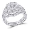 Image 1 : Round Diamond Cluster Bridal Wedding Ring Band Set 1/2 Cttw 10kt White Gold - REF-41N9F