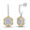 Image 1 : Womens Round Diamond Hexagon Rope Dangle Earrings 1/8 Cttw 10kt Two-tone Gold - REF-16F9W