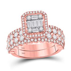 Baguette Diamond Bridal Wedding Ring Band Set 1-7/8 Cttw 14kt Rose Gold - REF-145M5H