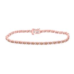 Womens Round Brown Diamond Single Row Tennis Bracelet 2 Cttw 14kt Rose Gold - REF-126Y9N
