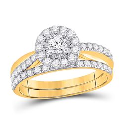 Round Diamond Bridal Wedding Ring Band Set 1 Cttw 10kt Yellow Gold - REF-76R5X