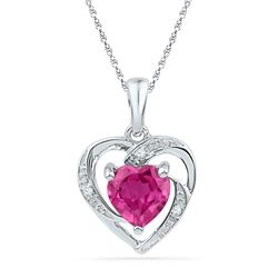 Womens Round Lab-Created Ruby Heart Pendant 1 Cttw 10kt White Gold - REF-5R9X