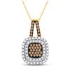 Image 1 : Womens Round Brown Diamond Square Frame Pendant 1/2 Cttw 10kt Yellow Gold - REF-21H5R
