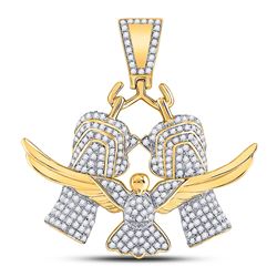 Mens Round Diamond Boxing Glove Charm Pendant 7/8 Cttw 10kt Yellow Gold - REF-49M9H