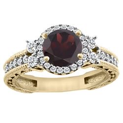 1.46 CTW Garnet & Diamond Ring 14K Yellow Gold - REF-77W9F