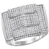 Image 1 : Mens Round Pave-set Diamond Rectangle Arched Cluster Ring 1 Cttw 10kt White Gold - REF-45F5W