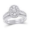 Image 1 : Round Diamond Oval Bridal Wedding Ring Band Set 1 Cttw 10kt White Gold - REF-74A9M