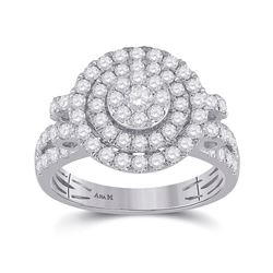 Womens Round Diamond Circle Cluster Ring 1-1/3 Cttw 14kt White Gold - REF-93F9W