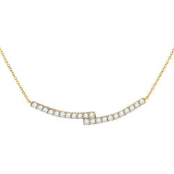 Womens Round Diamond Curved Bypass Bar Necklace 1 Cttw 14kt Yellow Gold - REF-65H5R