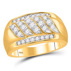 Mens Round Diamond Wedding Band Ring 1 Cttw 14kt Yellow Gold - REF-117M9H