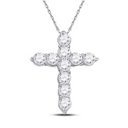 Womens Round Diamond Cross Pendant 1/4 Cttw 14kt White Gold - REF-15Y9N
