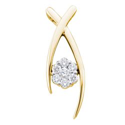 Womens Round Diamond Flower Cluster Pendant 1/4 Cttw 10kt Yellow Gold - REF-18N5F