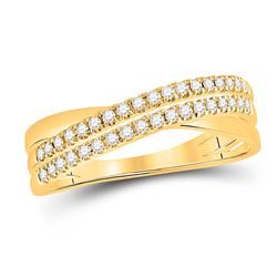 Womens Round Diamond Crossover Band Ring 1/5 Cttw 14kt Yellow Gold - REF-25Y9N