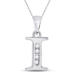 Womens Round Diamond I Initial Letter Pendant 1/20 Cttw 10kt White Gold - REF-6R5X