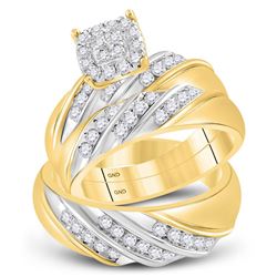 His Hers Round Diamond Cluster Matching Wedding Set 1 Cttw 14kt Two-tone Gold - REF-90R5X