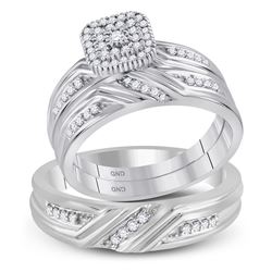 His Hers Round Diamond Square Matching Wedding Set 1/3 Cttw 10kt White Gold - REF-43M5H