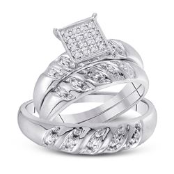 His Hers Round Diamond Cluster Matching Wedding Set 1/12 Cttw 10kt White Gold - REF-33W9K