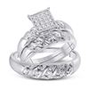 Image 1 : His Hers Round Diamond Cluster Matching Wedding Set 1/12 Cttw 10kt White Gold - REF-33W9K