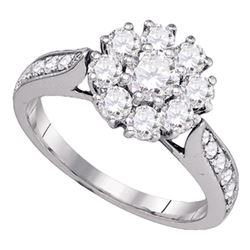 Round Diamond Cluster Bridal Wedding Engagement Ring 1-1/2 Cttw 14kt White Gold - REF-155A5M