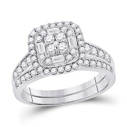Round Diamond Bridal Wedding Ring Band Set 1 Cttw 14kt White Gold - REF-74K5Y