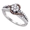 Image 1 : Brown Diamond Flower Cluster Bridal Ring 1/2 Cttw 10k White Gold - REF-32N9F