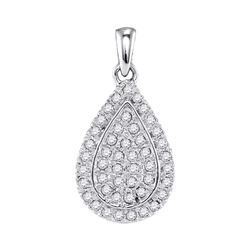 Womens Round Diamond Framed Teardrop Cluster Pendant 1/4 Cttw 10kt White Gold - REF-17K5Y