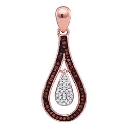 Womens Round Red Color Enhanced Diamond Teardrop Dangle Pendant 1/5 Cttw 10kt Rose Gold - REF-16M9H