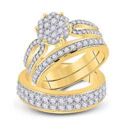 His Hers Round Diamond Cluster Matching Wedding Set 1-3/4 Cttw 14kt Yellow Gold - REF-131H5R