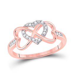 Womens Round Diamond Triple Heart Infinity Ring 1/10 Cttw 10kt Rose Gold - REF-13F9W