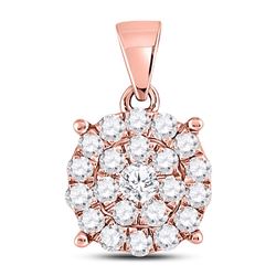 Womens Round Diamond Cluster Pendant 1 Cttw 10kt Rose Gold - REF-54F5W