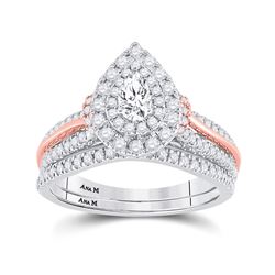 Pear Diamond Bridal Wedding Ring Band Set 1 Cttw 14kt Two-tone Gold - REF-109R5X