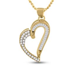 Womens Round Baguette Diamond Heart Pendant 1/4 Cttw 10kt Yellow Gold - REF-9Y5N