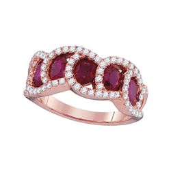 Womens Round Ruby Diamond Band Ring 2-3/4 Cttw 18kt Rose Gold - REF-170M9H