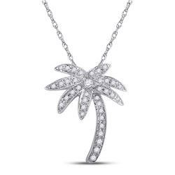 Womens Round Diamond Palm Tree Nautical Beach Pendant 1/4 Cttw 14kt White Gold - REF-30X9A