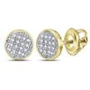Image 1 : Mens Round Diamond Circle Cluster Stud Earrings 1/12 Cttw 10kt Yellow Gold - REF-9R9X